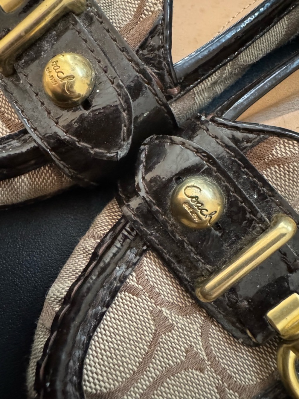 Coach Brown Signature Canvas Flats with Gold Buckle - Picture 2 of 6